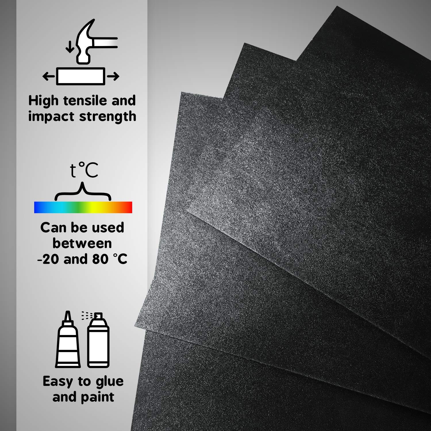 Paidu 3 Pack 12x24 ABS Plastic Sheet 1/16 Inch Thick Black Plastic Sheet Moldable Plastic Sheets Keel Guard Hard Plastic Sheet Thin Plastic Sheets for Crafts Plastic Board Plastic Repair