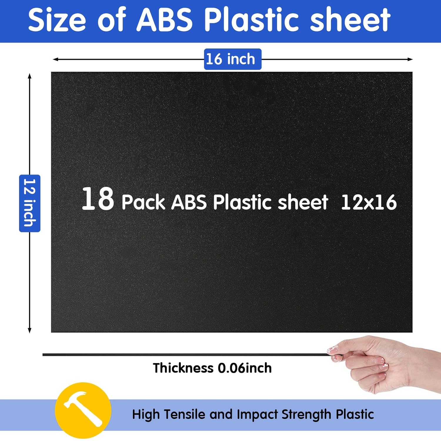 Paidu 18 Pack Black Plastic Sheets Flexible High Tensile Plastic Sheets ABS Plastic Sheet Hard Plastic Sheet Moldable Plastic Panel DIY Materials for Home Decor Handcrafts 12 x 16''