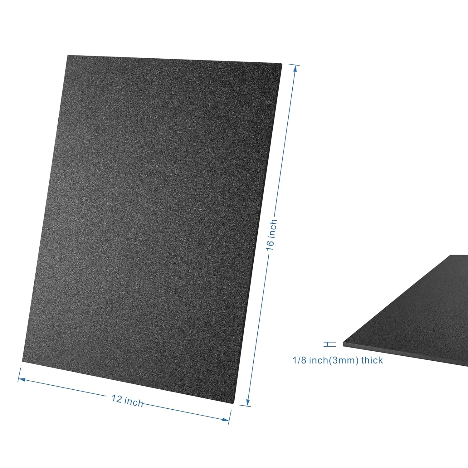 Paidu ABS Plastic Sheet 12" x 16" x 1/8" Thick 3mm Black Rigid Thermoplastic Sheet Moldable Plastic Panel for Crafts DIY Projects Textured & Smooth Finish Pack of 2